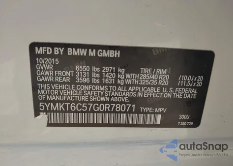 2016 BMW X5 M из США, поврежденный, VIN 5YMKT6C57G0R78071